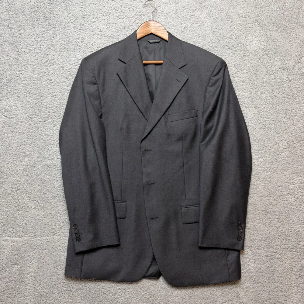 VTG Harold Powell 100% Wool Suit 43L 37x30 Men Gray 2 Piece Blazer Pants Classic